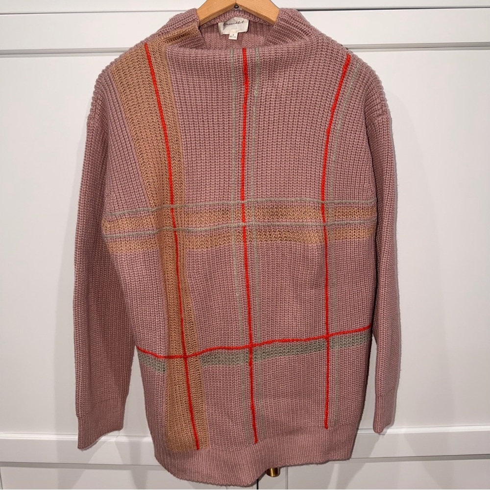 Line & Dot Plaid Turtleneck Sweater in Pink and Tan
